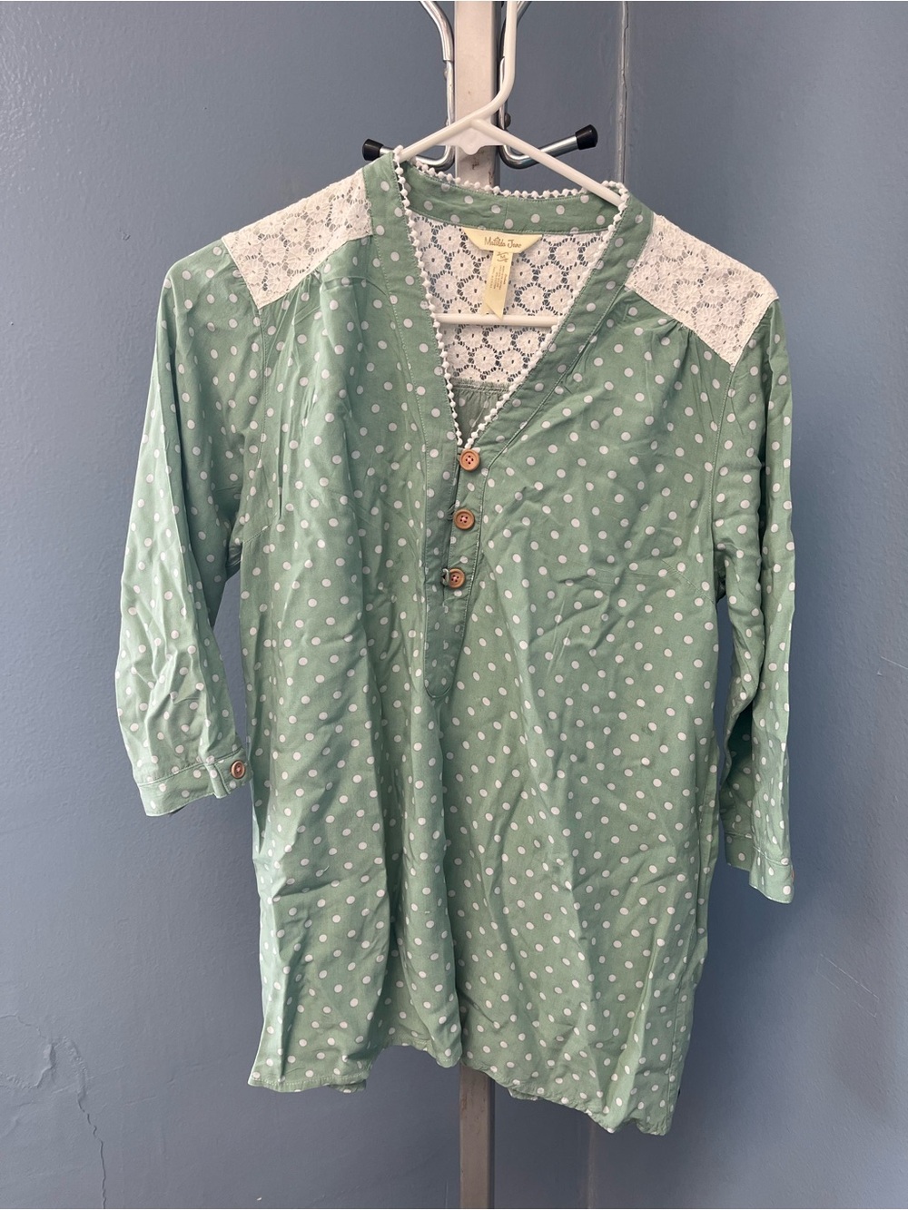 Matilda Jane Mint Green Polka Dot Lace Shoulder Top
